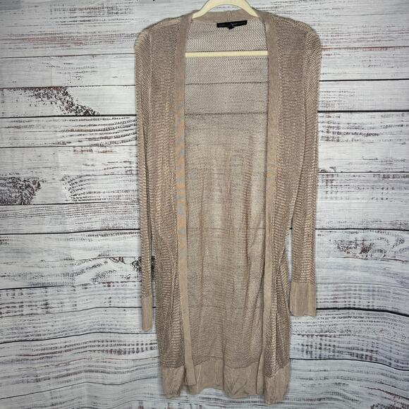 White House Black Market Women’s Open Front Long Cardigan Sweater Tan Beige M - Picture 1 of 3
